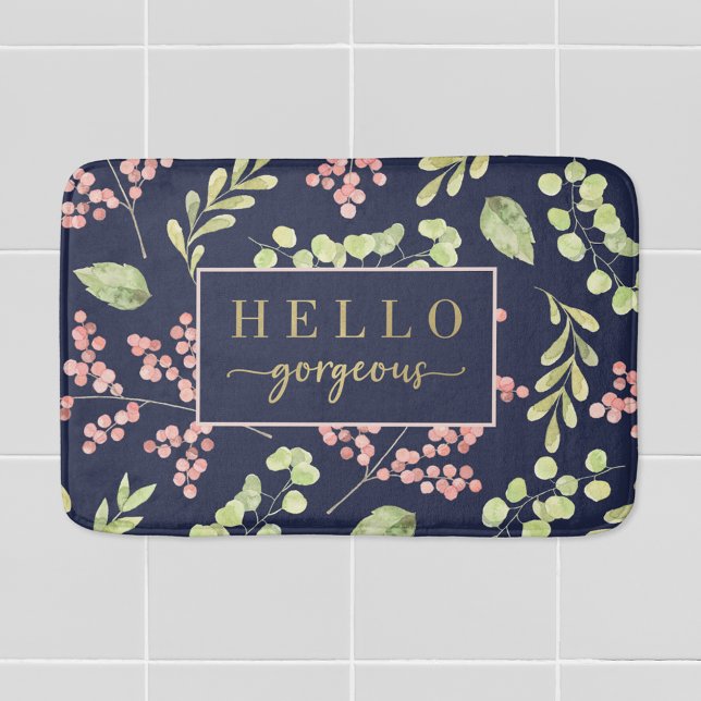 Watercolor Berries and Foliage Hello Gorgeous Bath Mat (Creator Uploaded)