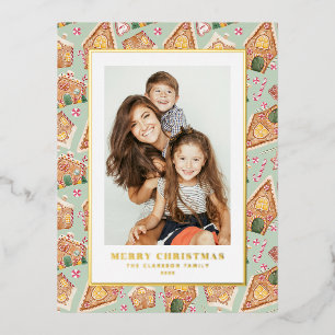 Watercolor Berries and Greenery Christmas Photo Foil Holiday Postcard