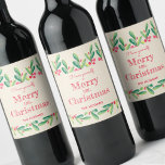 Watercolor Berries and Leaves Christmas Holiday Wine Label<br><div class="desc">Stylish, modern watercolor of red berries and green leaves on an ivory stripe background with your greeting and info in chic lettering on these wine bottle labels - fun for personalized wine gifts for the holidays. Click the PERSONALIZE button, then Customize further link to arrange, add or delete text; change...</div>