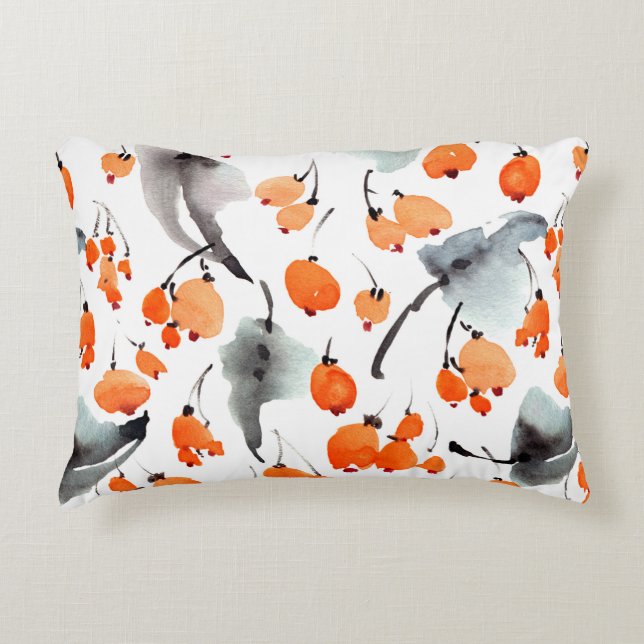 Watercolor berries and leaves illustration pattern accent pillow (Front)