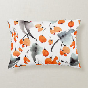 Watercolor berries and leaves illustration pattern accent pillow