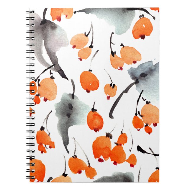 Watercolor berries and leaves illustration pattern notebook (Front)