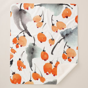 Watercolor berries and leaves illustration pattern sherpa blanket
