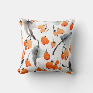 Watercolor berries and leaves illustration pattern throw pillow