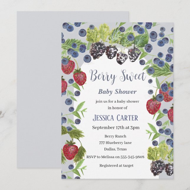 Watercolor Berries Blueberry Boy Baby shower  Holiday Card (Front/Back)