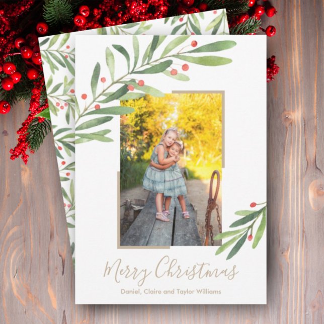 Watercolor Berries Christmas Photo Holiday Card (Creator Uploaded)