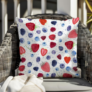 Watercolor Berries Colourful Summer Fruit Outdoor Pillow