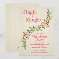 Watercolor Berries Greenery Swag Christmas Invite
