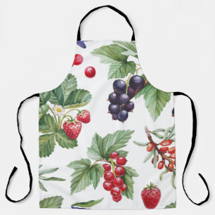 Watercolor Berries Illustration Seamless Pattern Apron