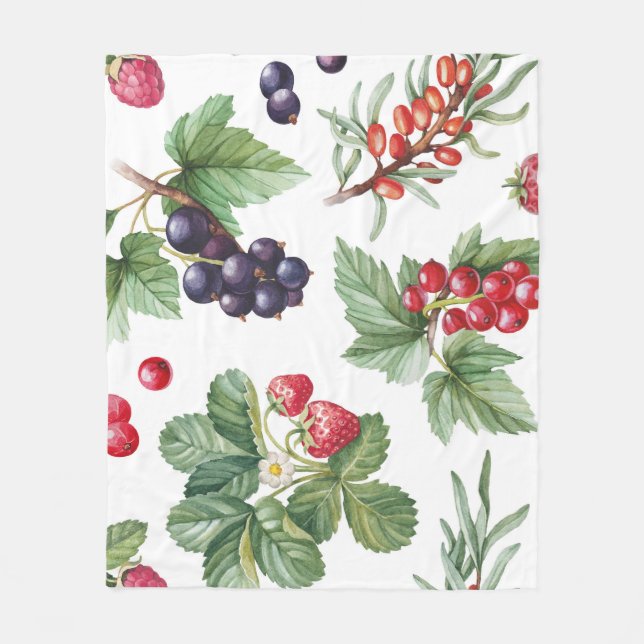 Watercolor Berries Illustration Seamless Pattern Fleece Blanket (Front)
