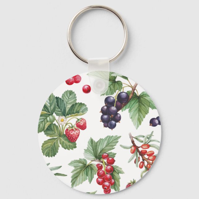 Watercolor Berries Illustration Seamless Pattern Keychain (Front)