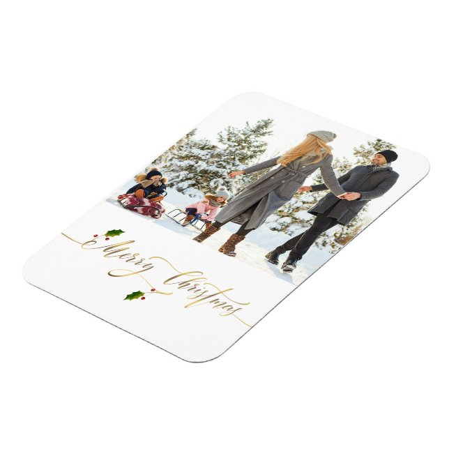 Watercolor Berries Photo Merry Christmas Magnet (Left Side)