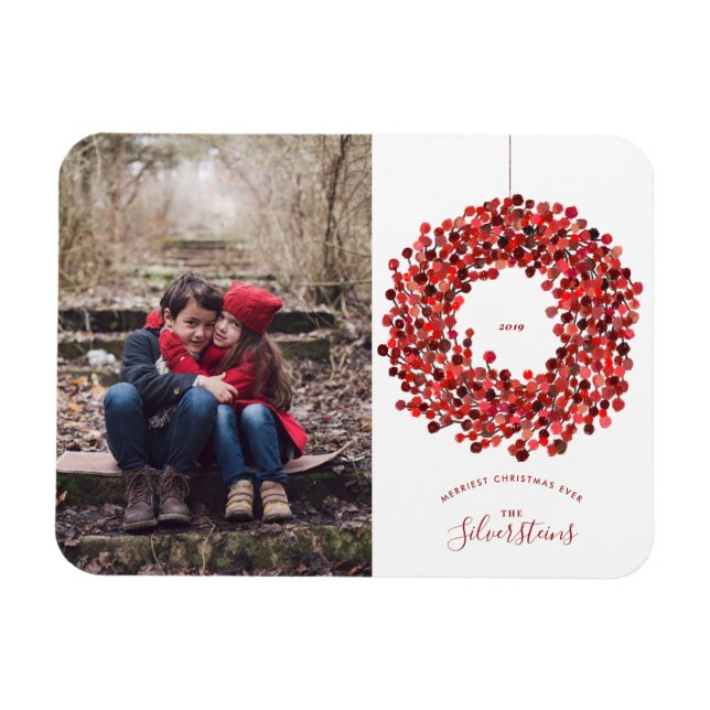 Watercolor Berries Wreath Christmas Holiday Magnet (Horizontal)