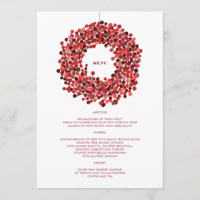 Watercolor Berries Wreath Christmas Holiday Menu (Devant)