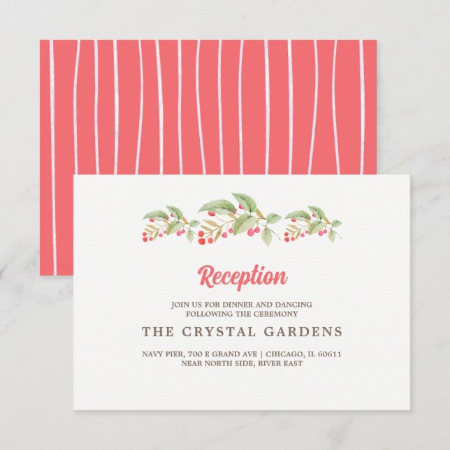 Watercolor Berry Branches Wedding Reception Card (Front/Back)