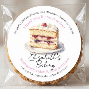 Watercolor Berry Cake Bakery Business Thank You Classic Round Sticker