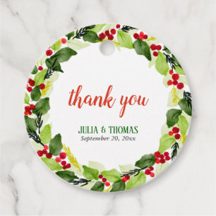 Watercolor Berry Christmas Wreath Thank You  Favour Tags