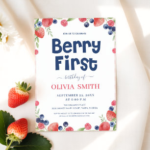 Watercolor Berry First Birthday 1st Birthday  Invitation
