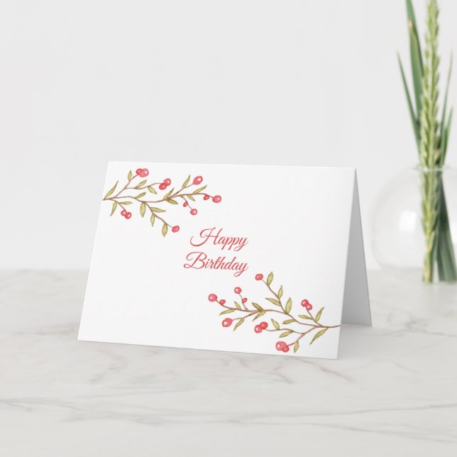 Watercolor Berry Stems Birthday Card (Front)