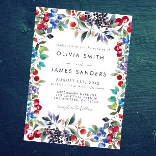Watercolor Berry Summer Wedding Invitation