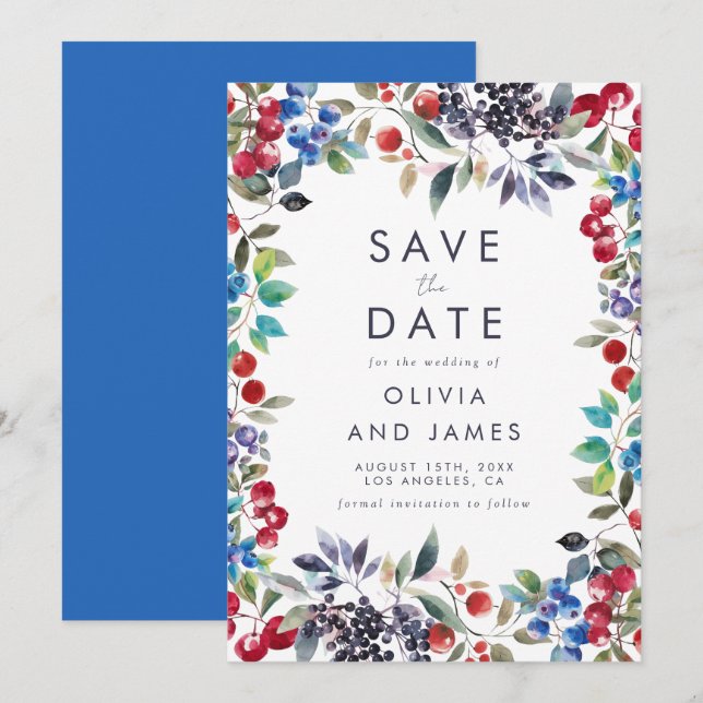 Watercolor Berry Summer Wedding Save The Date (Front/Back)