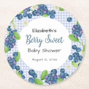 Watercolor Berry Sweet Blue Baby Shower Round Paper Coaster