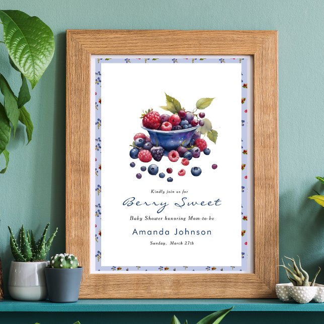 Watercolor Berry Sweet Blueberries Baby Shower Poster (Creator Uploaded)