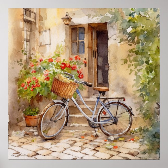 Watercolor Bicycle Art Poster (Front)
