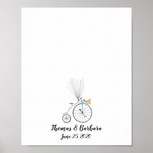 Watercolor Bicycle Painting Fingerprint Guest Book (Front)