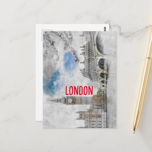 Watercolor Big Ben London United Kingdom Postcard (Front/Back In Situ)
