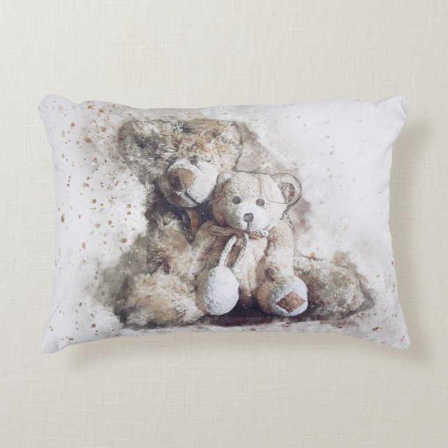 Watercolor Big & Small Teddy Bears  Accent Pillow (Front)