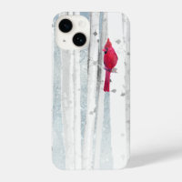 Watercolor Birch Trees Cardinal Red Bird Nature 