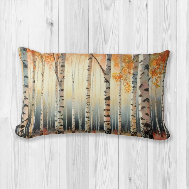 Watercolor Birch Trees in Autumn Lumbar Pillow (Creator Uploaded)