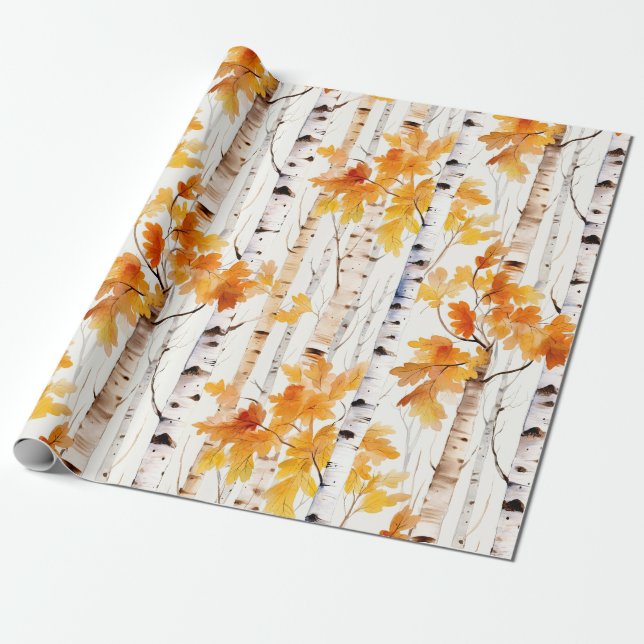 Watercolor Birch Trees Pattern Wrapping Paper (Unrolled)