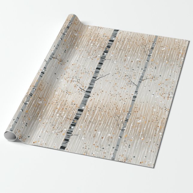 Watercolor Birch Trees Pattern Wrapping Paper (Unrolled)