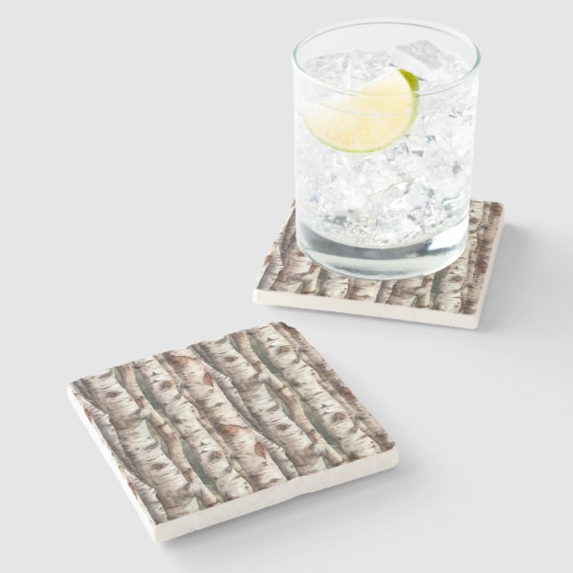 Watercolor Birch Trees  Stone Coaster (Side)