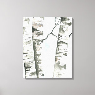 Watercolor Birch Trees with Blue Sky Wrapped Canva Canvas Print