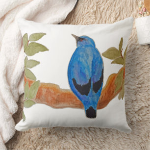 Watercolor Bird Blue Cuckooshrike Throw Pillow
