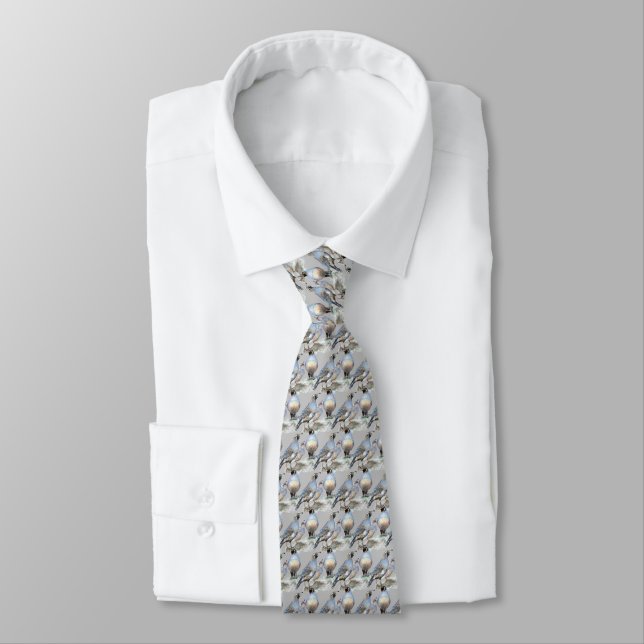 Watercolor Bird California Quail Pattern Tie (Tied)