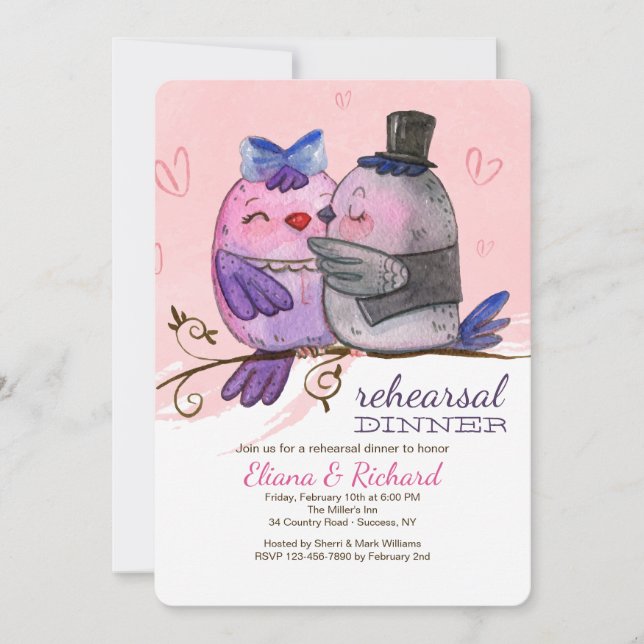 Watercolor Bird Couple Invitation (Front)