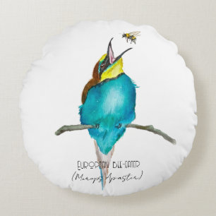 Watercolor bird (European bee-eater) Round Pillow
