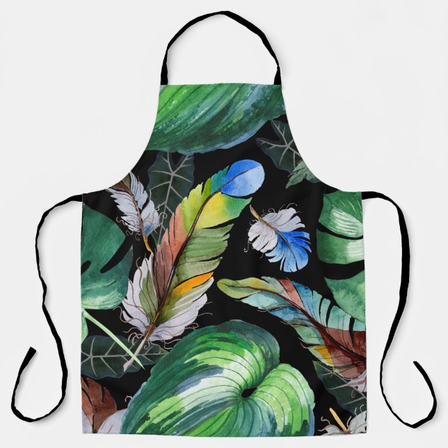 Watercolor bird feather pattern from wing. Aquarel Apron (Front)