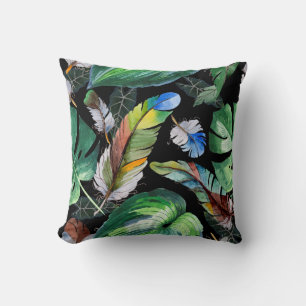 Watercolor bird feather pattern from wing. Aquarel Throw Pillow