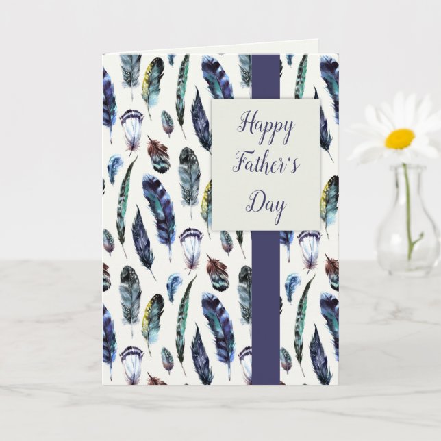 Watercolor Bird Feathers Custom Father's Day Card (Small Plant)