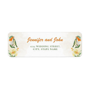 Watercolor Bird Floral Wedding Return Address
