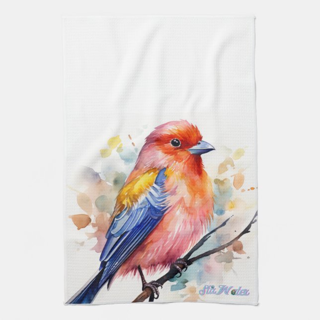 watercolor bird kitchen towel (Vertical)