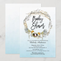 Watercolor Bird Nest Girls Baby Shower Invite