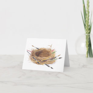 Watercolor Bird Nest with Art Brushes Note Card