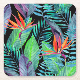 Watercolor Bird Of Paradise 2 Square Paper Coaster