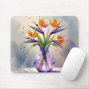 Watercolor Bird of Paradise Flower Bouquet Mouse Pad
